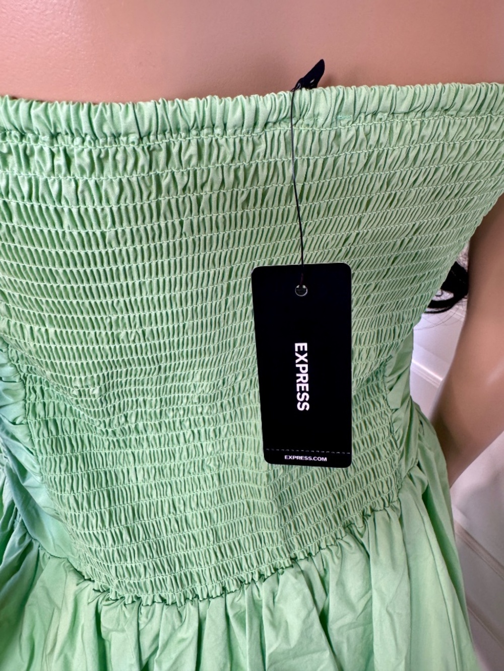 MINT COLORED STRAPLESS DROP WAIST BUBBLE HEM MINI DRESS WITH POCKETS - NWT - Picture 13 of 15